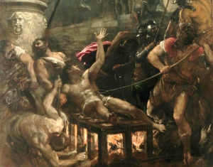Śmierć św. Wawrzyńca na obrazie Tycjana (fragment)